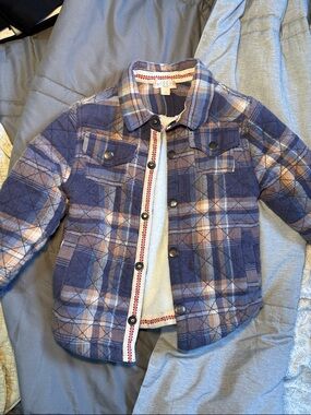 Kids Quilted Plaid Jean Jacket - Blue/Tan